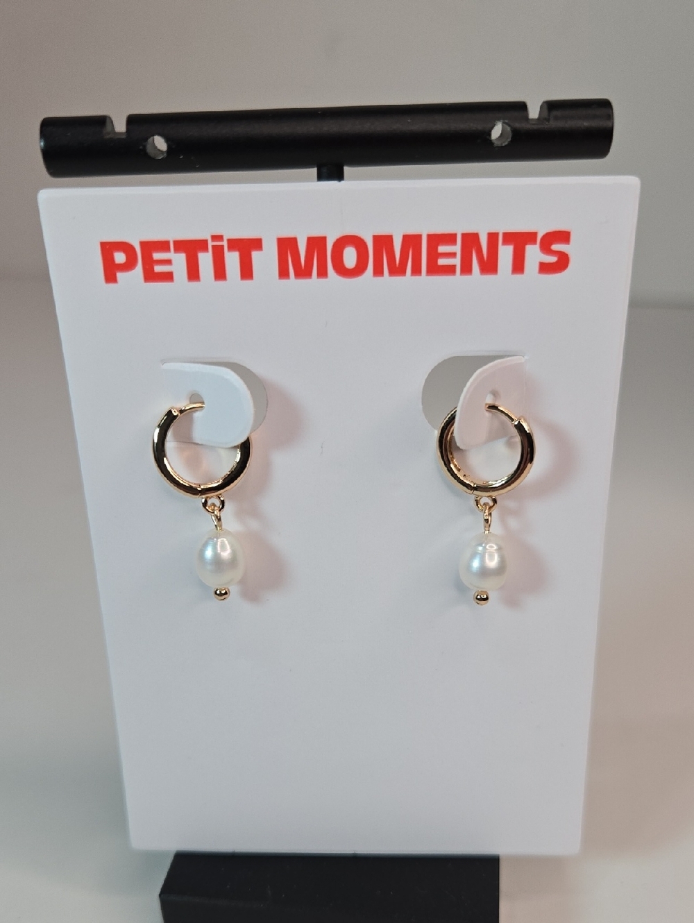 Alexandra Petit Moments Gold Hoop Earrings with White Pearl Drop Huggies